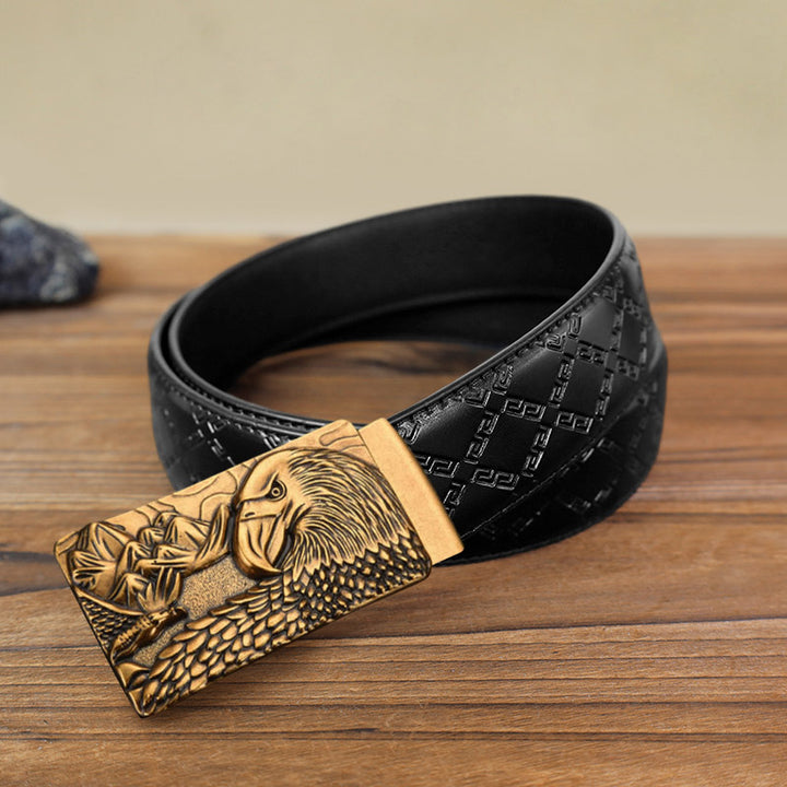 Cintura in pelle con fibbia automatica Strong Eagle fai da te da uomo - Oro antico - Cintura modello diamante nero (40) - image 11