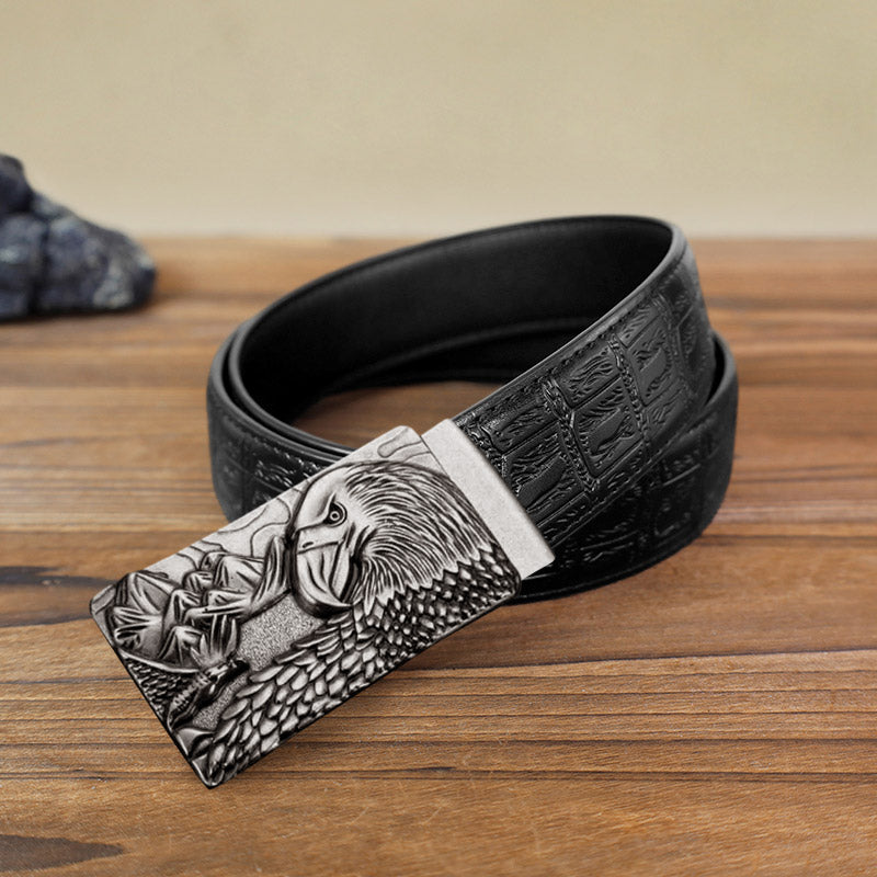 Cintura in pelle con fibbia automatica Strong Eagle fai da te da uomo - Argento antico - Cintura con motivo serpente nero (40) - image 3