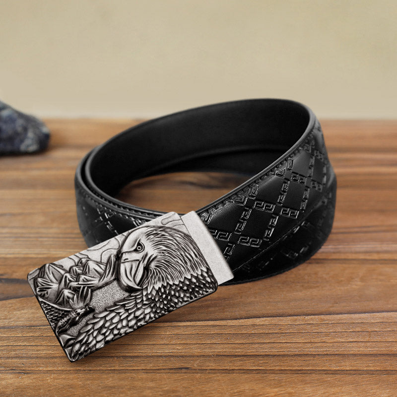 Cintura in pelle con fibbia automatica Strong Eagle fai da te da uomo - Argento antico - Cintura modello diamante nero (40) - image 2
