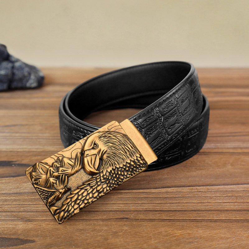 Cintura in pelle con fibbia automatica Strong Eagle fai da te da uomo - Oro antico - Cintura con motivo serpente nero (40) - image 12