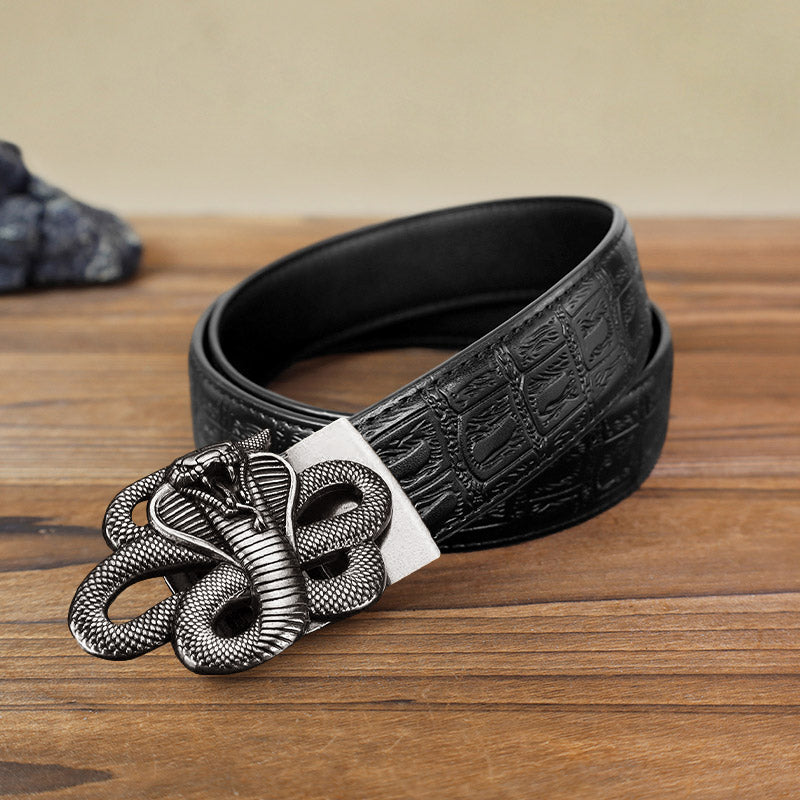 Cintura in pelle con fibbia automatica a forma di serpente misterioso fai da te da uomo - Argento antico - Cintura con motivo serpente nero (40) - image 3