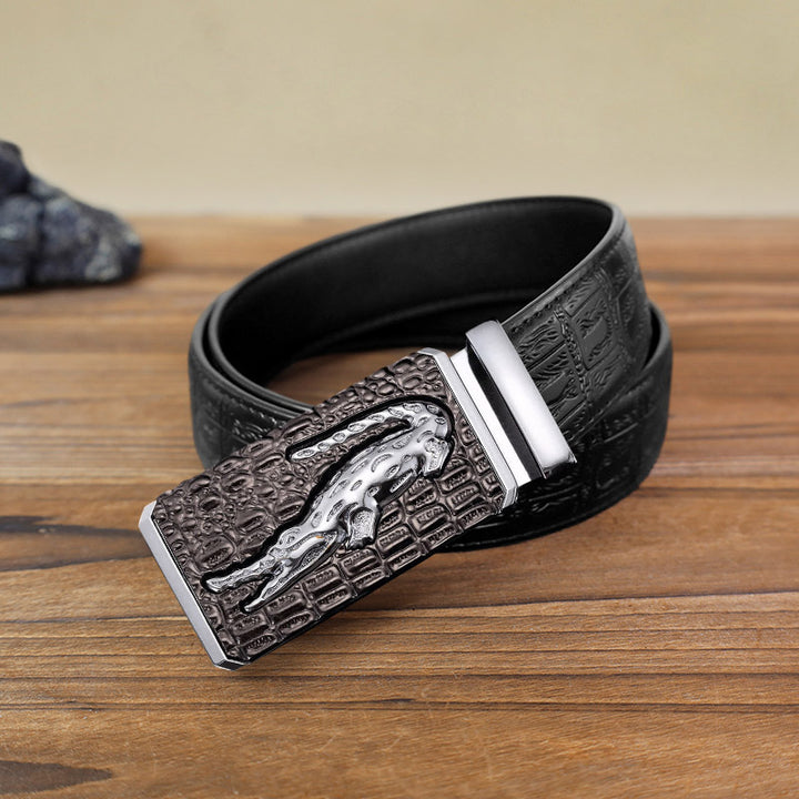 Cintura in pelle con fibbia automatica quadrata in coccodrillo fai da te da uomo - Argento - Cintura con motivo serpente nero (40) - image 9