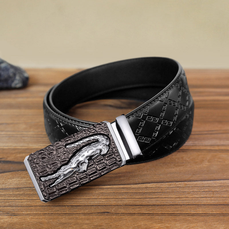 Cintura in pelle con fibbia automatica quadrata in coccodrillo fai da te da uomo - Argento - Cintura modello diamante nero (40) - image 8