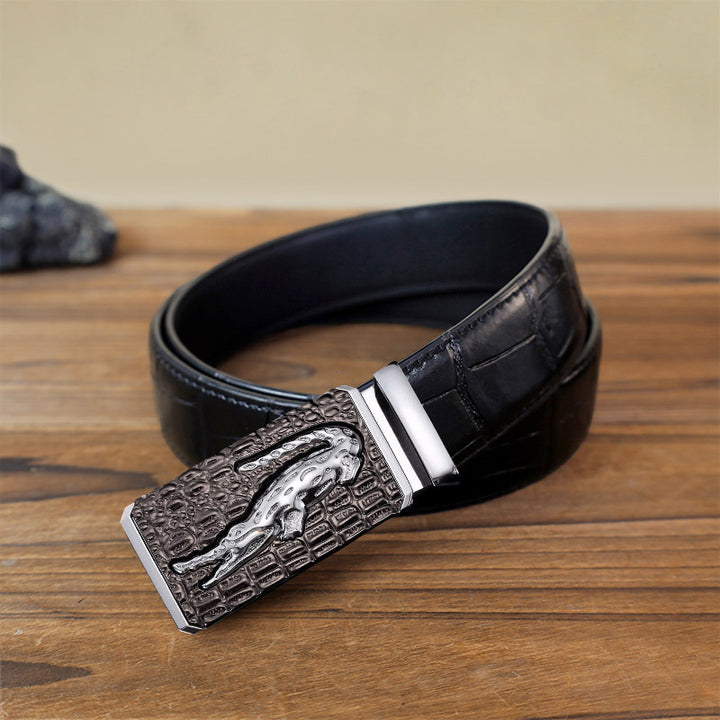 Cintura in pelle con fibbia automatica quadrata in coccodrillo fai da te da uomo - Argento - Cintura con motivo coccodrillo nero (40) - image 7