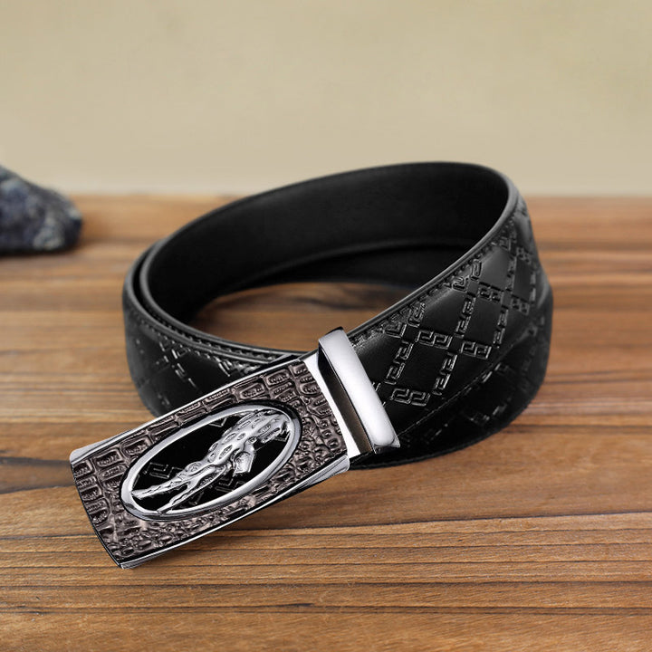 Cintura in pelle con fibbia automatica in coccodrillo cavo fai da te da uomo - Argento - Cintura modello diamante nero (40) - image 8