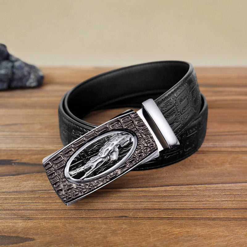 Cintura in pelle con fibbia automatica in coccodrillo cavo fai da te da uomo - Argento - Cintura con motivo serpente nero (40) - image 9