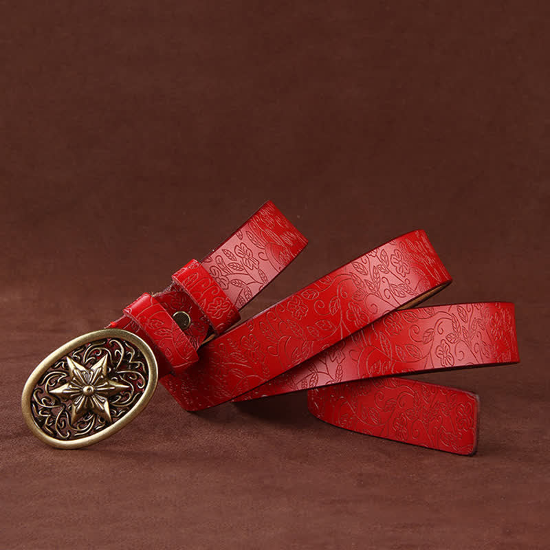 Cintura in pelle con fibbia a stella a cinque punte con stampa floreale da donna - image 11