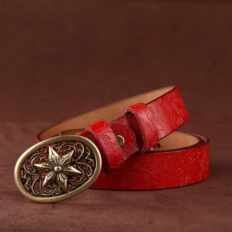 Cintura in pelle con fibbia a stella a cinque punte con stampa floreale da donna - image 10