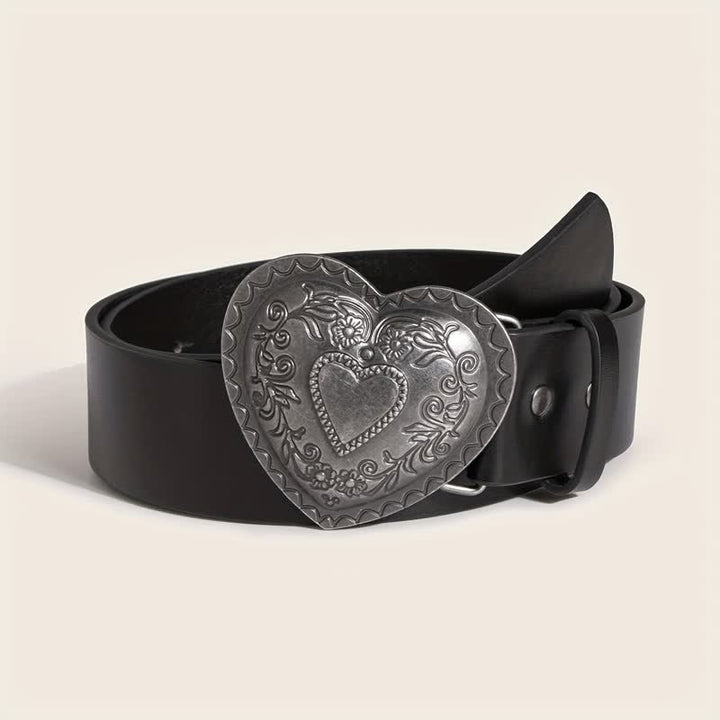 Cintura in pelle con incisione floreale a forma di cuore da donna - image 3