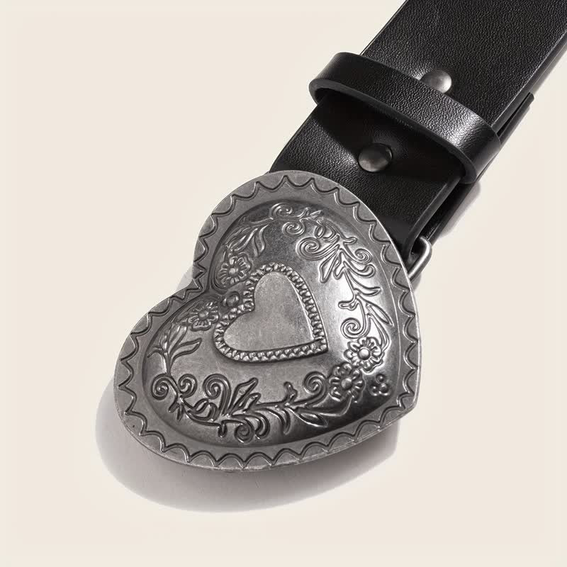 Cintura in pelle con incisione floreale a forma di cuore da donna - image 1