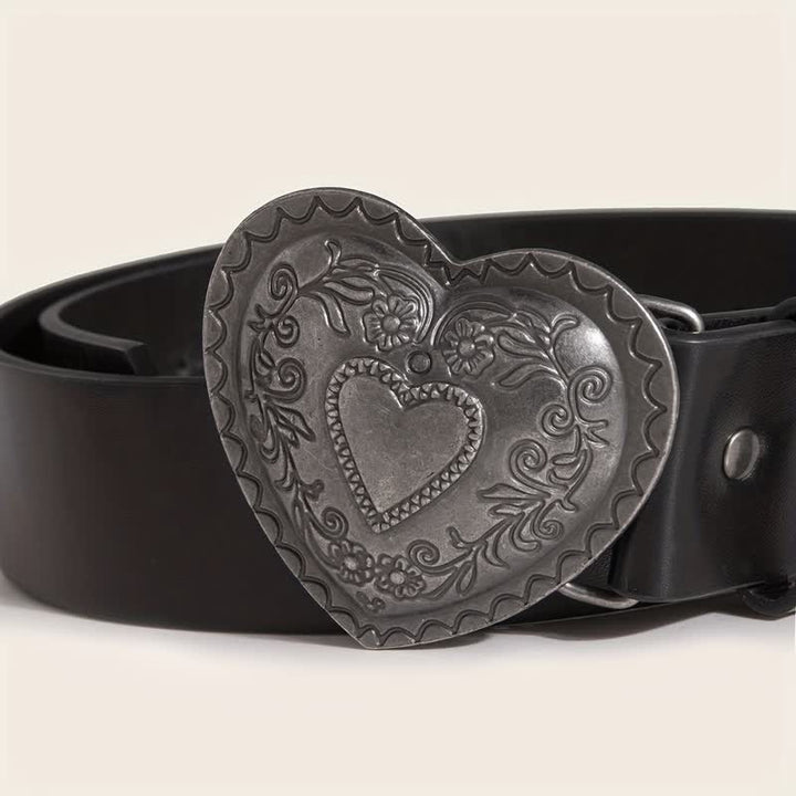 Cintura in pelle con incisione floreale a forma di cuore da donna - image 2