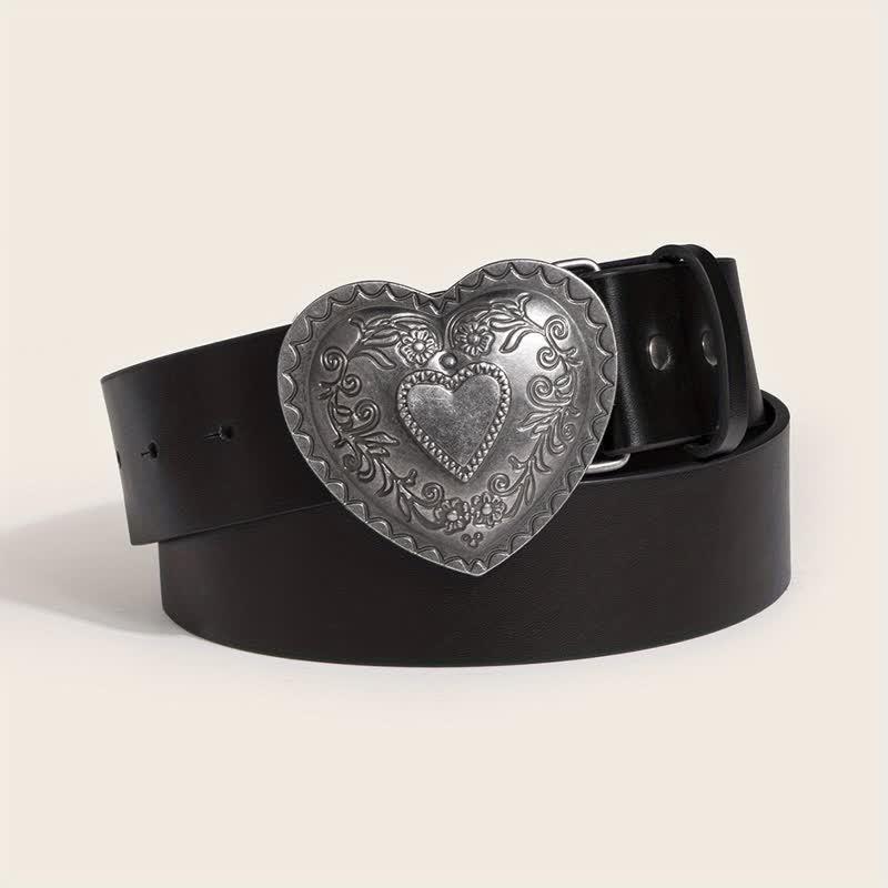 Cintura in pelle con incisione floreale a forma di cuore da donna - Nero - 32 - image 0
