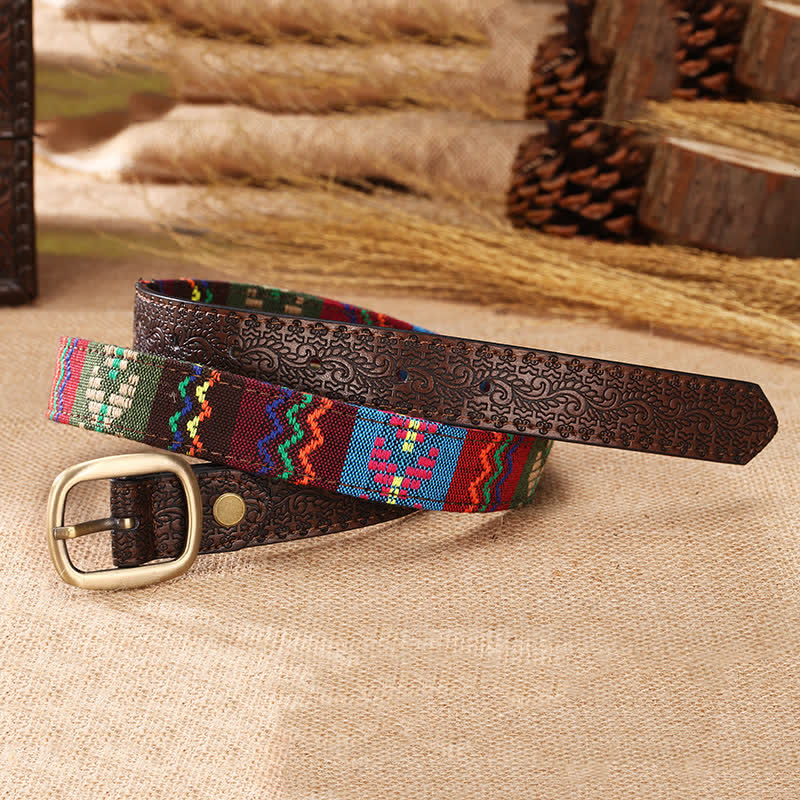 Cintura etnica in pelle con ricamo azteco affascinante da donna - image 1