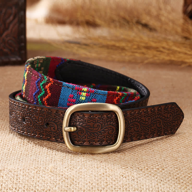 Cintura etnica in pelle con ricamo azteco affascinante da donna - Marrone - 34 - image 0