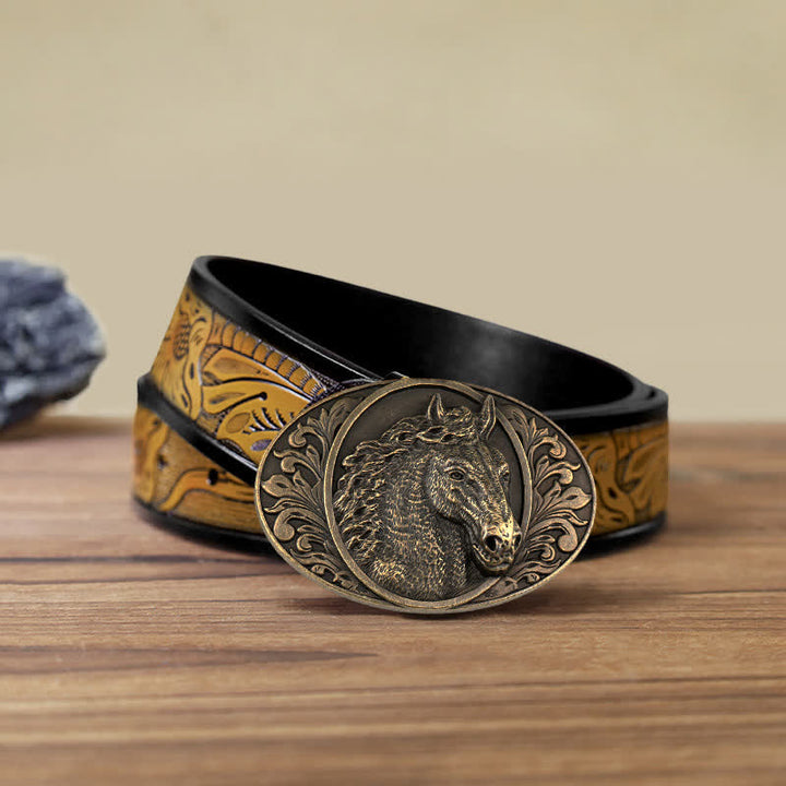 Cintura in pelle con fibbia a testa di cavallo fai da te da uomo - Bronzo antico - Cintura marrone sabbia (40) - image 22