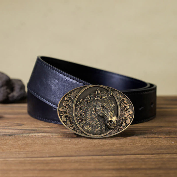 Cintura in pelle con fibbia a testa di cavallo fai da te da uomo - Bronzo antico - Cintura PU nera (40) - image 7