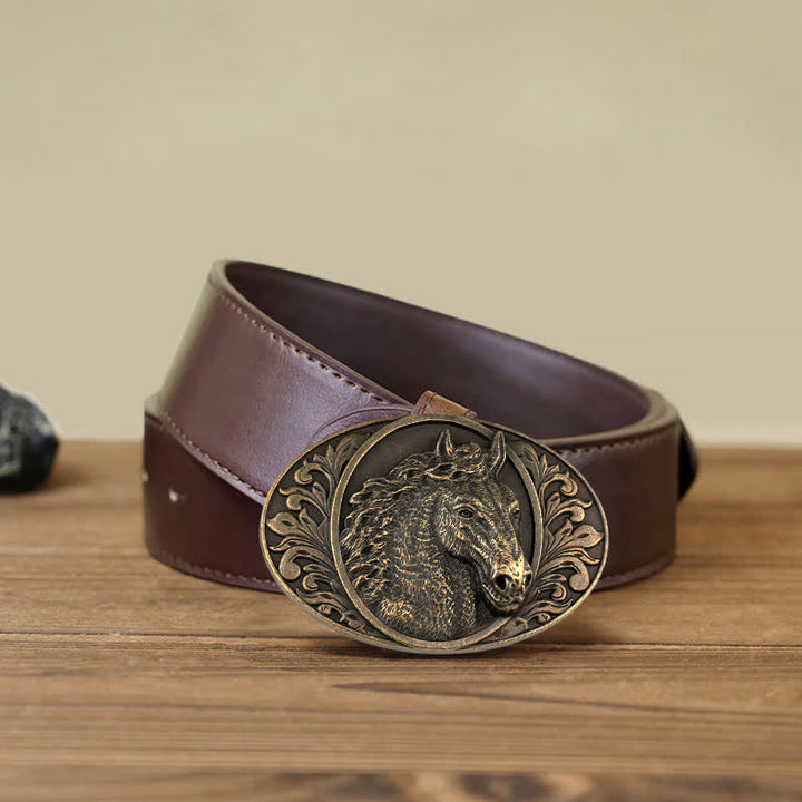 Cintura in pelle con fibbia a testa di cavallo fai da te da uomo - Bronzo antico - Cintura PU marrone (40) - image 13