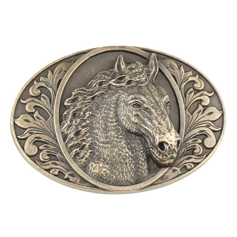 Cintura in pelle con fibbia a testa di cavallo fai da te da uomo - Bronzo antico - Senza cintura - image 5