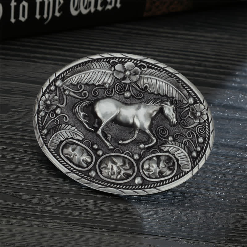 Cintura in pelle con fibbia in rilievo a forma di aquila e cavallo fai da te da uomo - Cavallo - Senza cintura - image 0