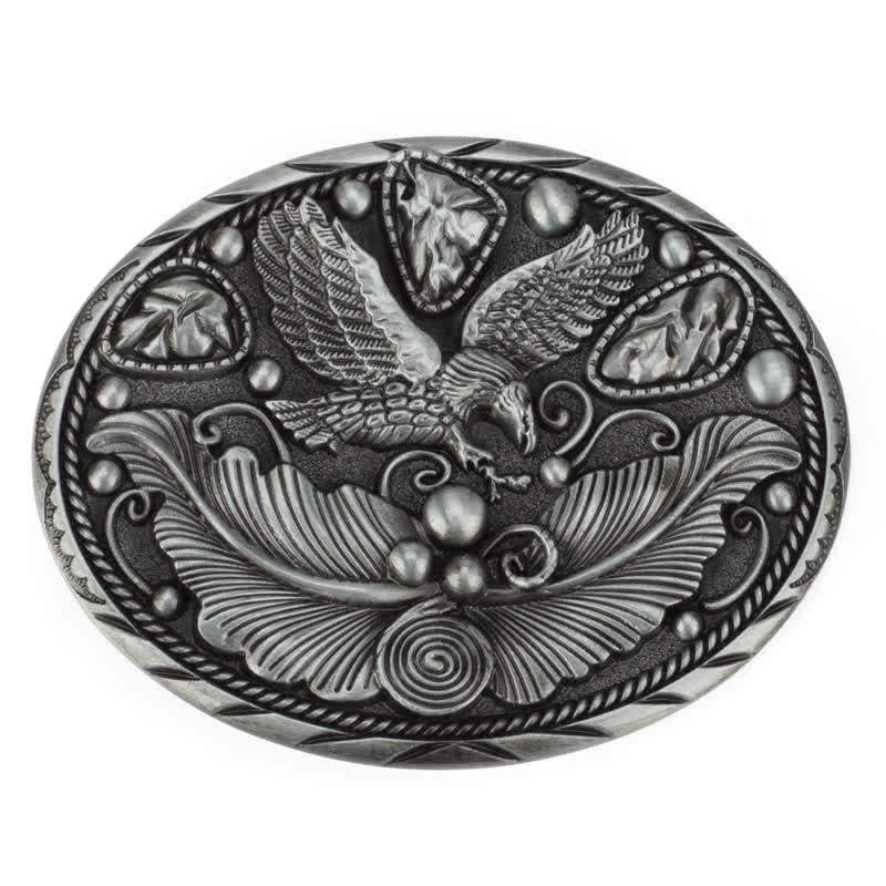 Cintura in pelle con fibbia in rilievo a forma di aquila e cavallo fai da te da uomo - Aquila e foglie - Senza cintura - image 4
