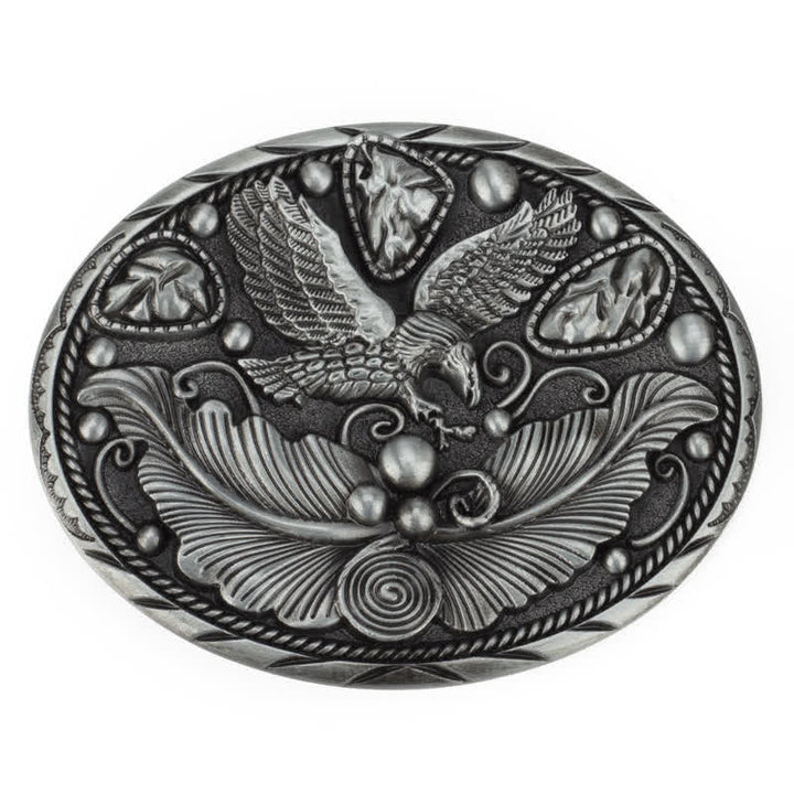 Cintura in pelle con fibbia in rilievo a forma di aquila e cavallo fai da te da uomo - Aquila e foglie - Senza cintura - image 4