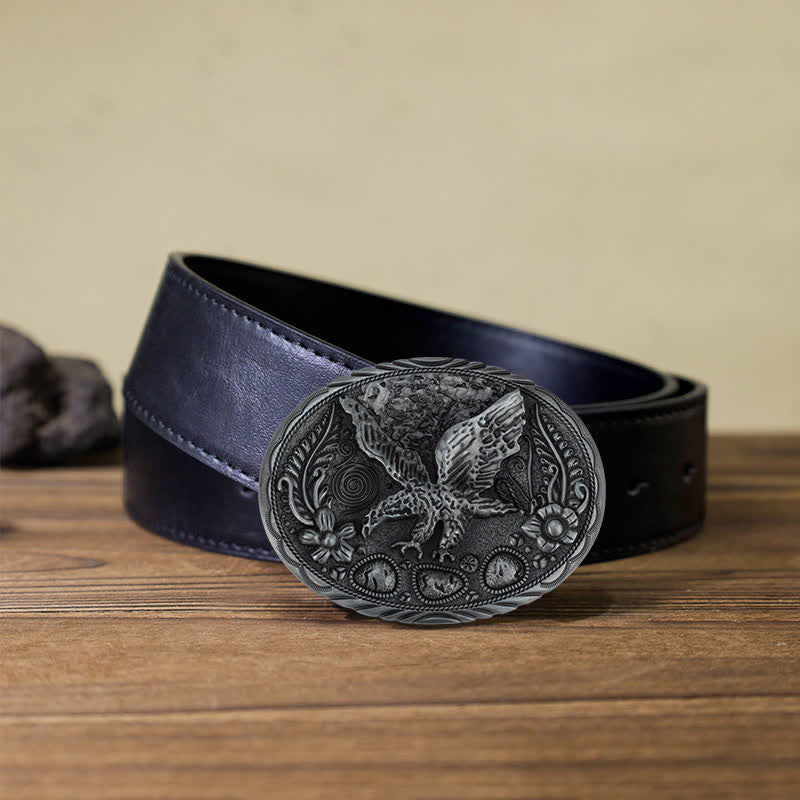 Cintura in pelle con fibbia in rilievo a forma di aquila e cavallo fai da te da uomo - Aquila - Cintura PU nera (40) - image 6
