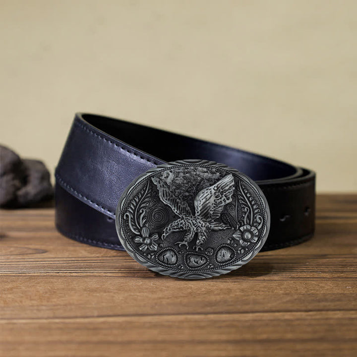 Cintura in pelle con fibbia in rilievo a forma di aquila e cavallo fai da te da uomo - Aquila - Cintura PU nera (40) - image 6