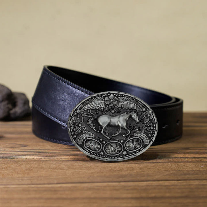 Cintura in pelle con fibbia in rilievo a forma di aquila e cavallo fai da te da uomo - Cavallo - Cintura PU nera (40) - image 5