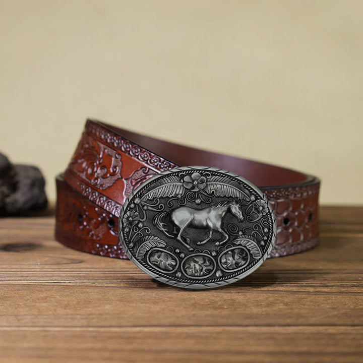Cintura in pelle con fibbia in rilievo a forma di aquila e cavallo fai da te da uomo - Cavallo - Cintura marrone intagliata (40) - image 17