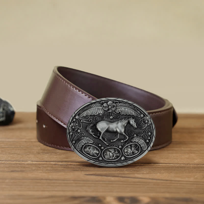 Cintura in pelle con fibbia in rilievo a forma di aquila e cavallo fai da te da uomo - Cavallo - Cintura PU marrone (40) - image 11