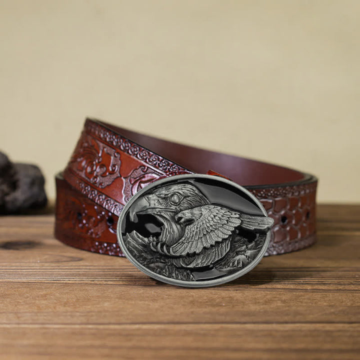 Cintura in pelle con fibbia goffrata Double Eagle fai da te da uomo - Aquila - Cintura marrone intagliata (40) - image 12