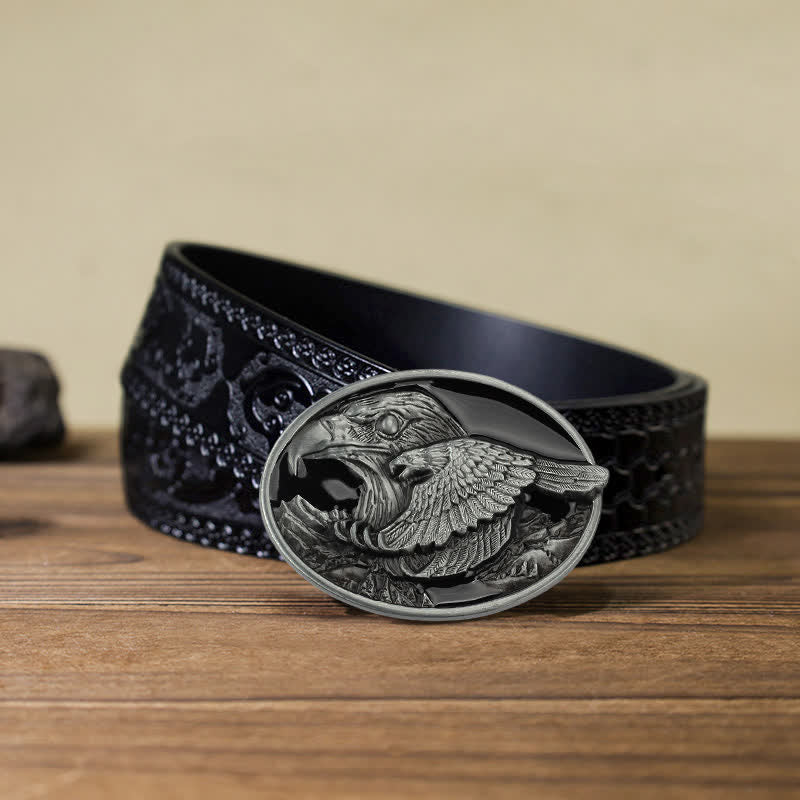 Cintura in pelle con fibbia goffrata Double Eagle fai da te da uomo - Aquila - Cintura nera intagliata (40)) - image 10