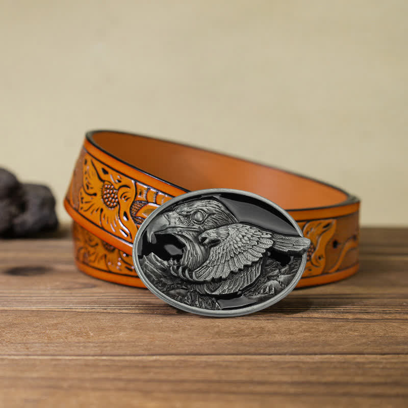 Cintura in pelle con fibbia goffrata Double Eagle fai da te da uomo - Aquila - Cintura intagliata arancione (40) - image 16