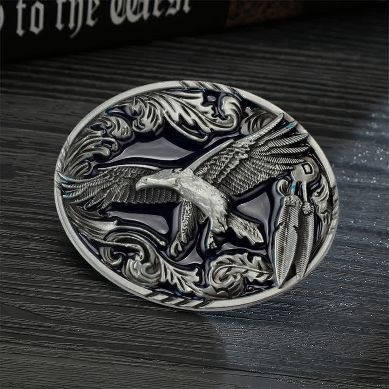 Cintura in pelle con fibbia ovale smaltata a forma di foglia d'aquila fai da te da uomo - Aquila - Senza cintura - image 0