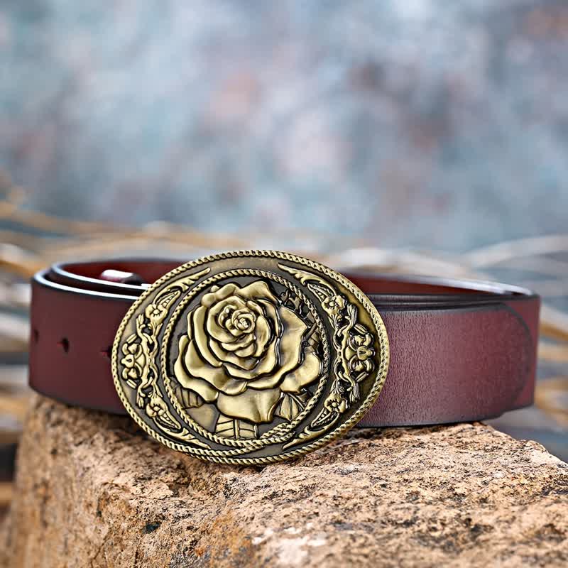 Cintura in pelle con fibbia a rosa western alla moda fai da te da uomo - image 1