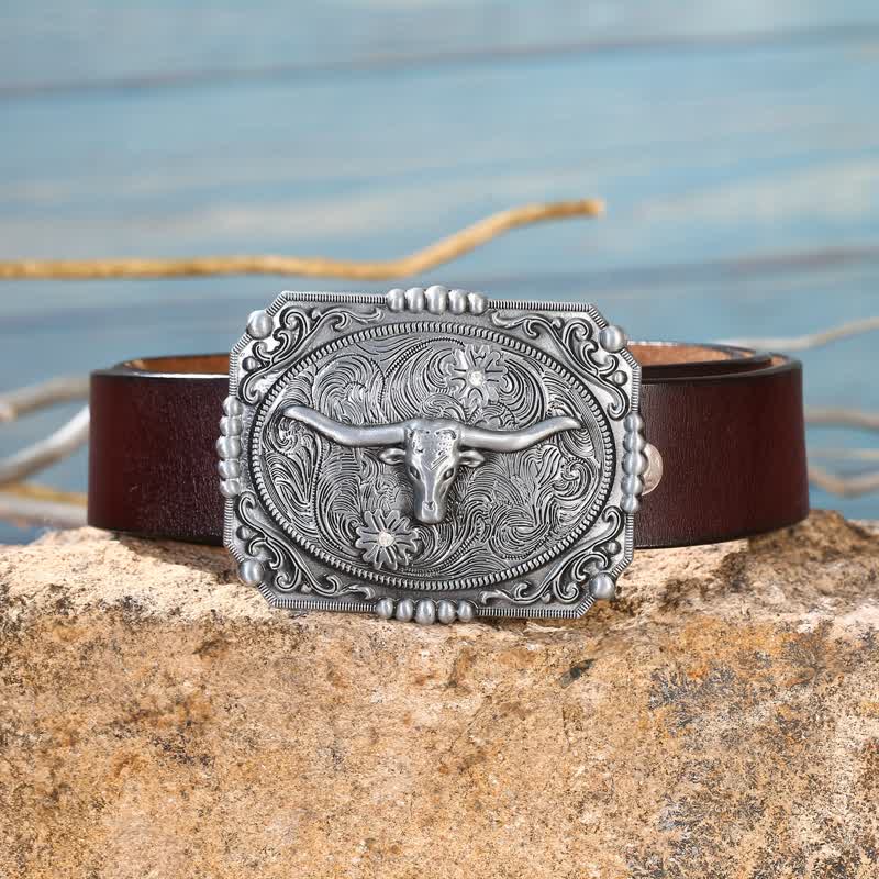 Cintura in pelle fai da te da uomo con fibbia a forma di testa di toro Longhorn - image 3