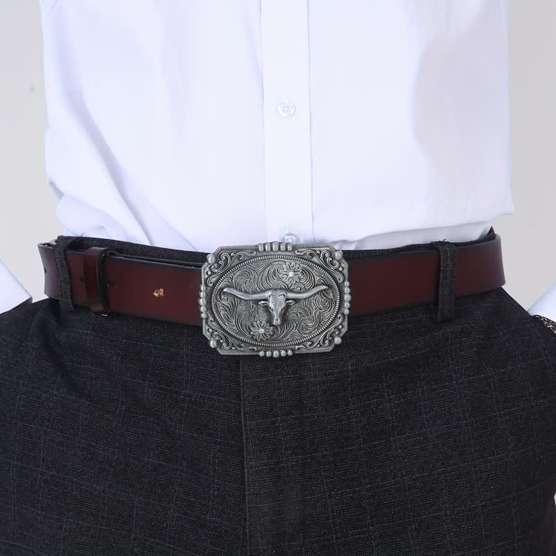 Cintura in pelle fai da te da uomo con fibbia a forma di testa di toro Longhorn - image 2