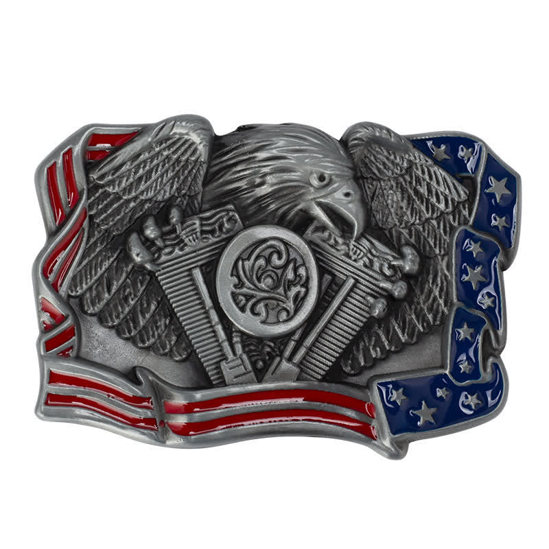 Cintura in pelle con fibbia multicolore patriottica aquila fai da te da uomo - Argento antico - Senza cintura - image 3