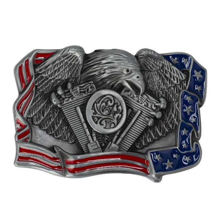 Cintura in pelle con fibbia multicolore patriottica aquila fai da te da uomo - Argento antico - Senza cintura - image 3