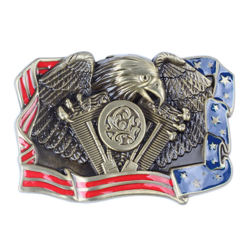 Cintura in pelle con fibbia multicolore patriottica aquila fai da te da uomo - image 2
