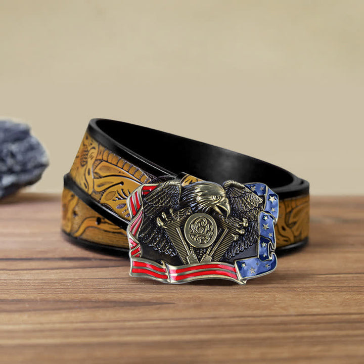 Cintura in pelle con fibbia multicolore patriottica aquila fai da te da uomo - Bronzo antico - Cintura marrone sabbia (40) - image 20