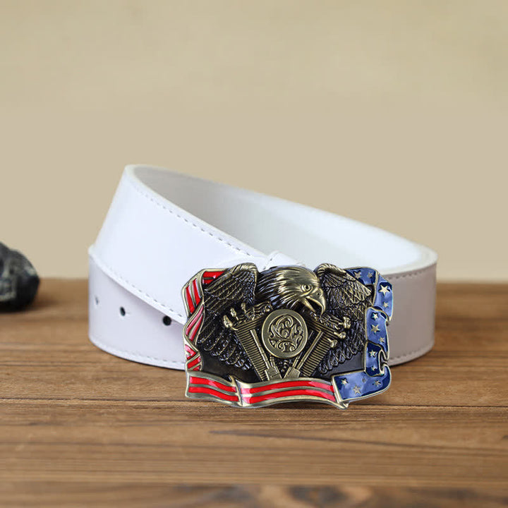 Cintura in pelle con fibbia multicolore patriottica aquila fai da te da uomo - Bronzo antico - Cintura PU bianca (40) - image 8