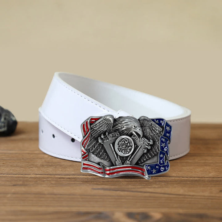 Cintura in pelle con fibbia multicolore patriottica aquila fai da te da uomo - Argento antico - Cintura PU bianca (40) - image 9
