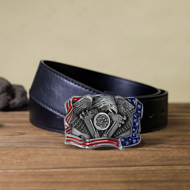 Cintura in pelle con fibbia multicolore patriottica aquila fai da te da uomo - Argento antico - Cintura PU nera (40) - image 6