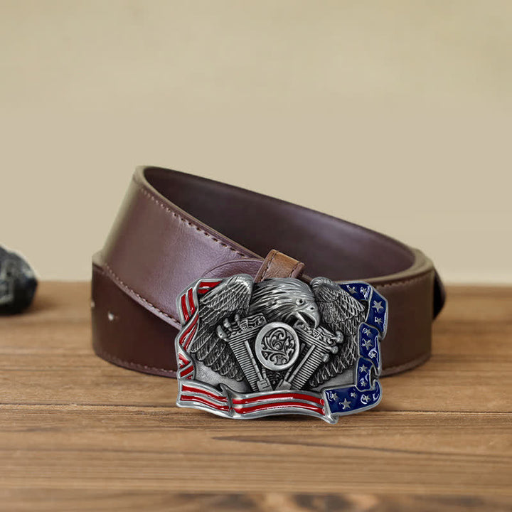 Cintura in pelle con fibbia multicolore patriottica aquila fai da te da uomo - Argento antico - Cintura PU marrone (40) - image 12
