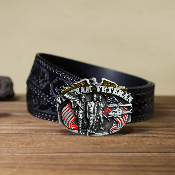 Cintura in pelle fai da te con fibbia da veterano del Vietnam da uomo - Veterano del Vietnam - Cintura nera intagliata (40) - image 9