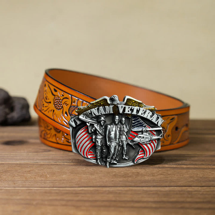 Cintura in pelle fai da te con fibbia da veterano del Vietnam da uomo - Veterano del Vietnam - Cintura intagliata arancione (40) - image 15