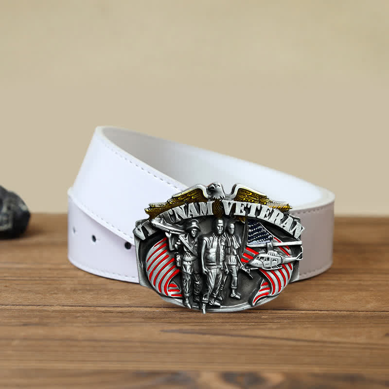 Cintura in pelle fai da te con fibbia da veterano del Vietnam da uomo - Veterano del Vietnam - Cintura PU bianca (40) - image 5