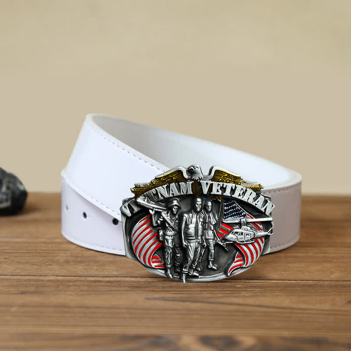Cintura in pelle fai da te con fibbia da veterano del Vietnam da uomo - Veterano del Vietnam - Cintura PU bianca (40) - image 5
