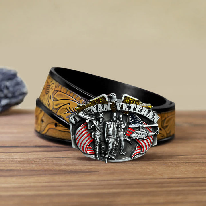 Cintura in pelle fai da te con fibbia da veterano del Vietnam da uomo - Veterano del Vietnam - Cintura marrone sabbia (40) - image 13